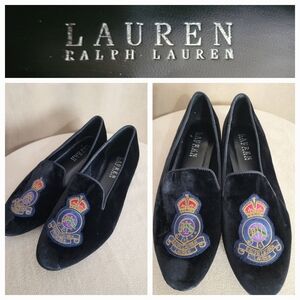 Ralph Lauren Black Embroidered Velvet Loafers / 6.5